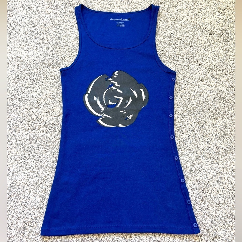 Norma Kamali 100% organic cotton blue tank top in size small